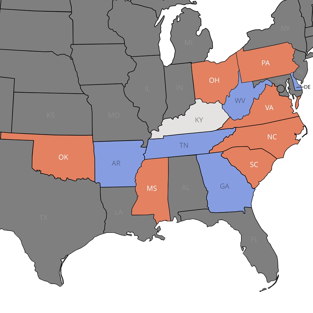 2026-06-02_Vascular-Wellness_service-coverage-map Vascular Wellness vascular access services coverage map, Southeast, Midwest, and Central US
